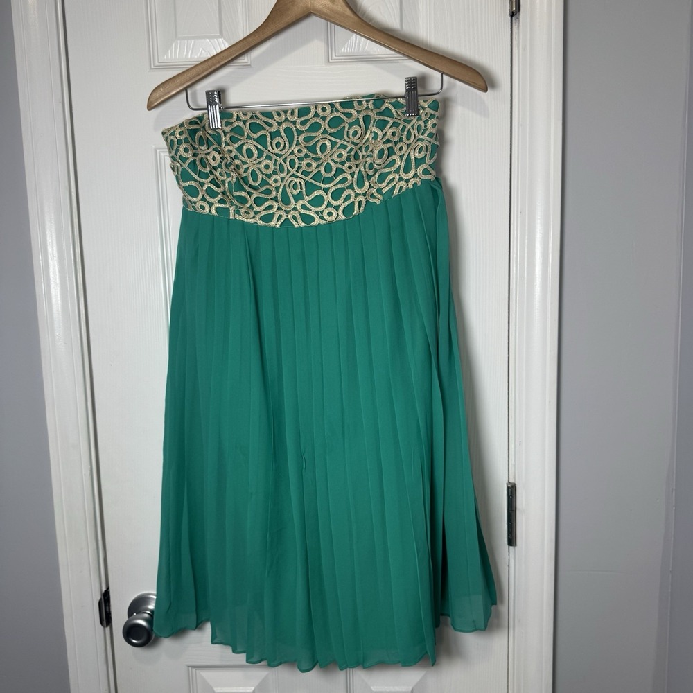 Lilly Pulitzer Jillie Strapless Dress in Teal with Cream/Gold Applique Size 4/6